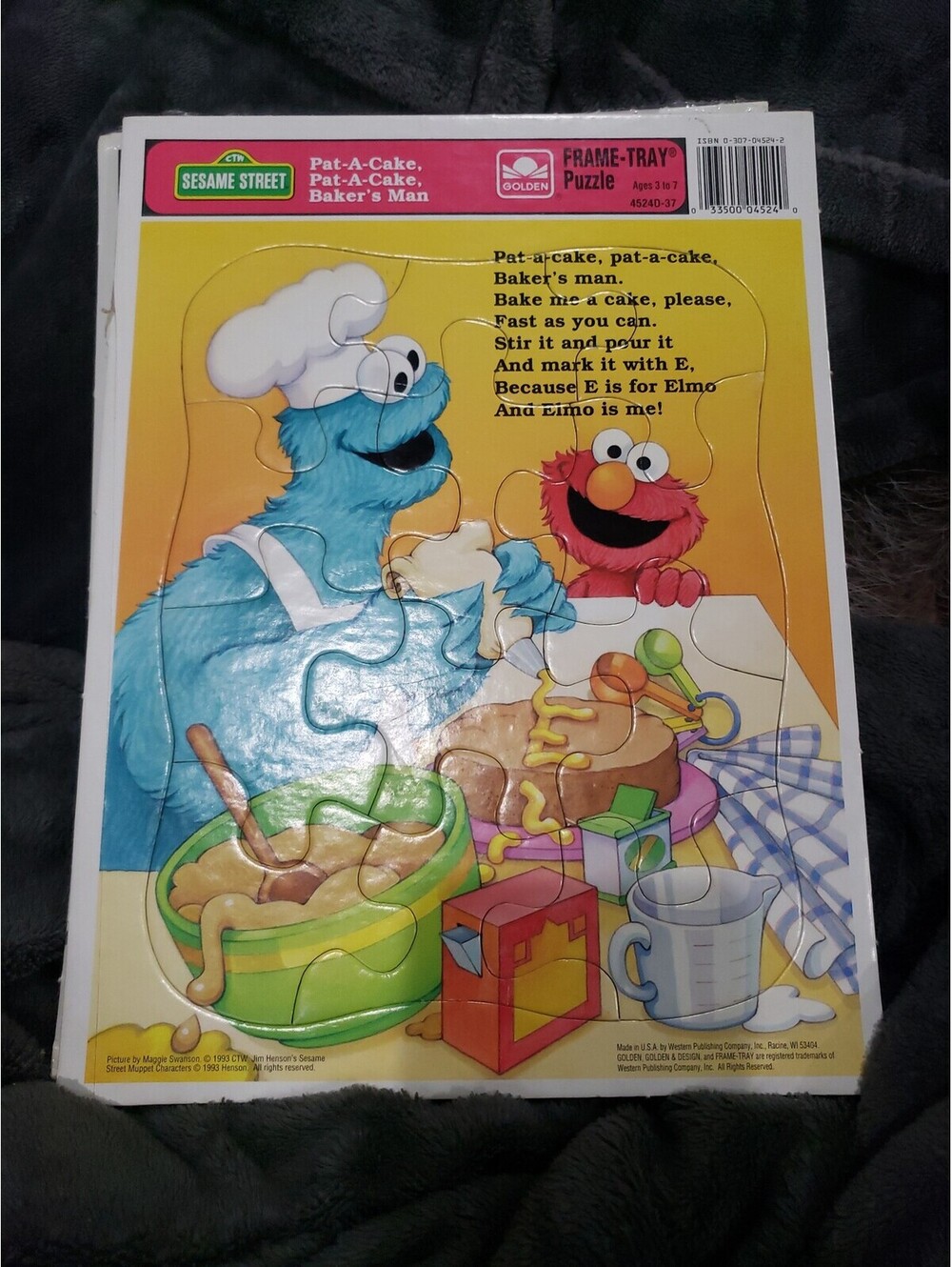 Sesame Street Pat-A-Cake Cookie Monster & Elmo Frame-Tray Puzzle Golden 1993